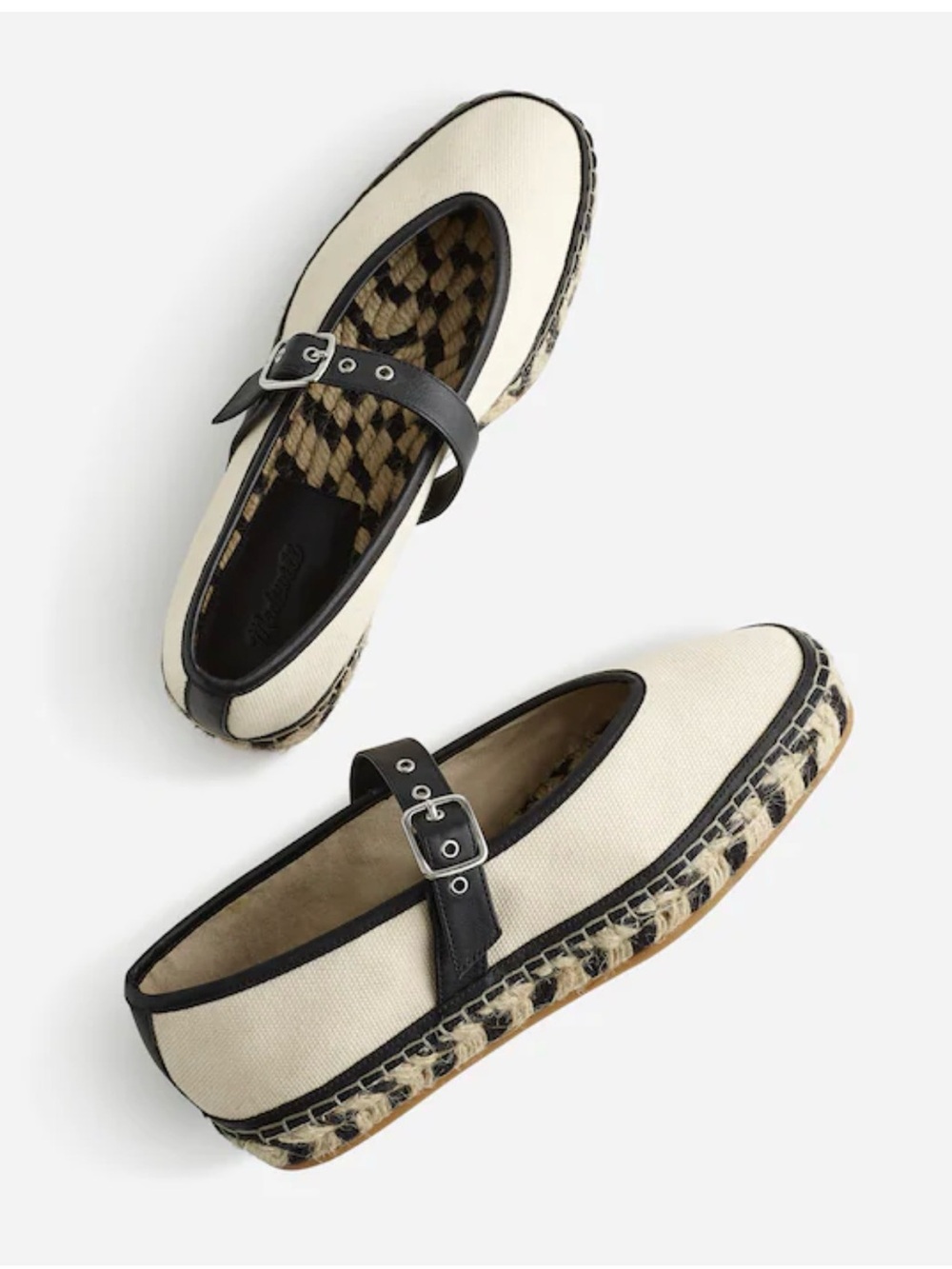 MADEWELL NWOB Remy Mary Jane Canvas Cream Black Strap Buckle Espadrille Sz 8